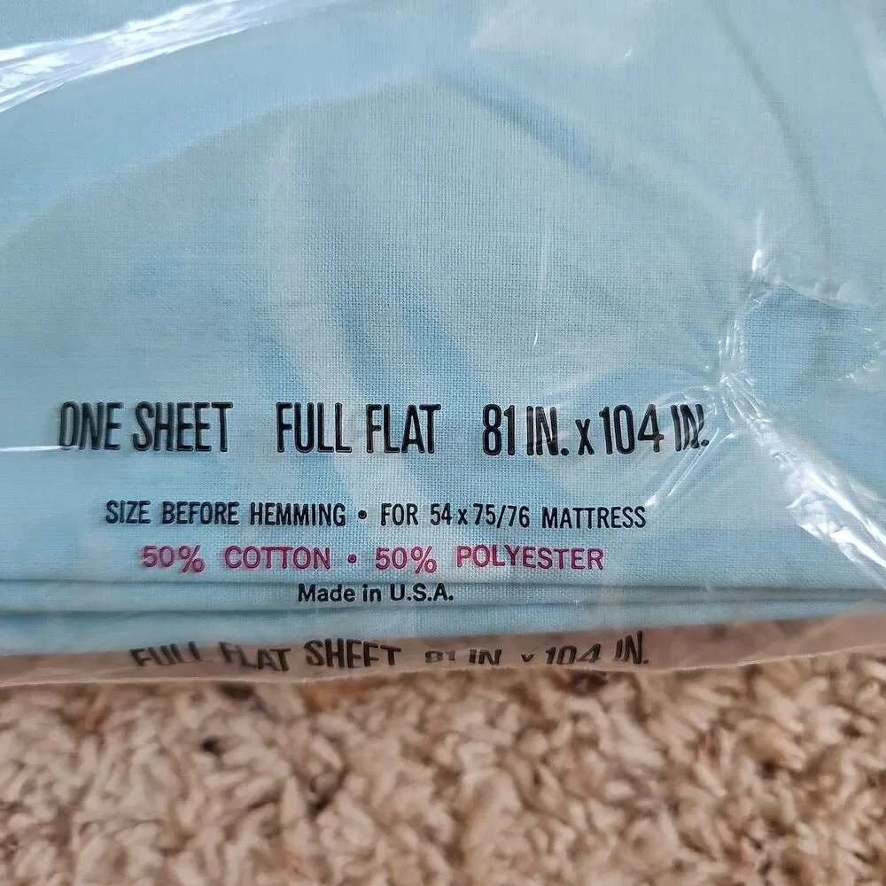 Cannon Monticello Aqua Blue Muslin Full Flat Sheet NEW Vtg MCM Purple Stripe
